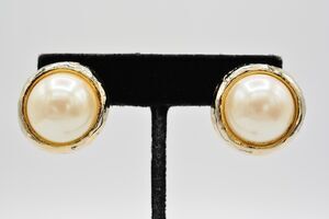 Donald Stannard Vintage Clip On Earrings Pearl Gold Tone Chunky Signed 80s BinAK